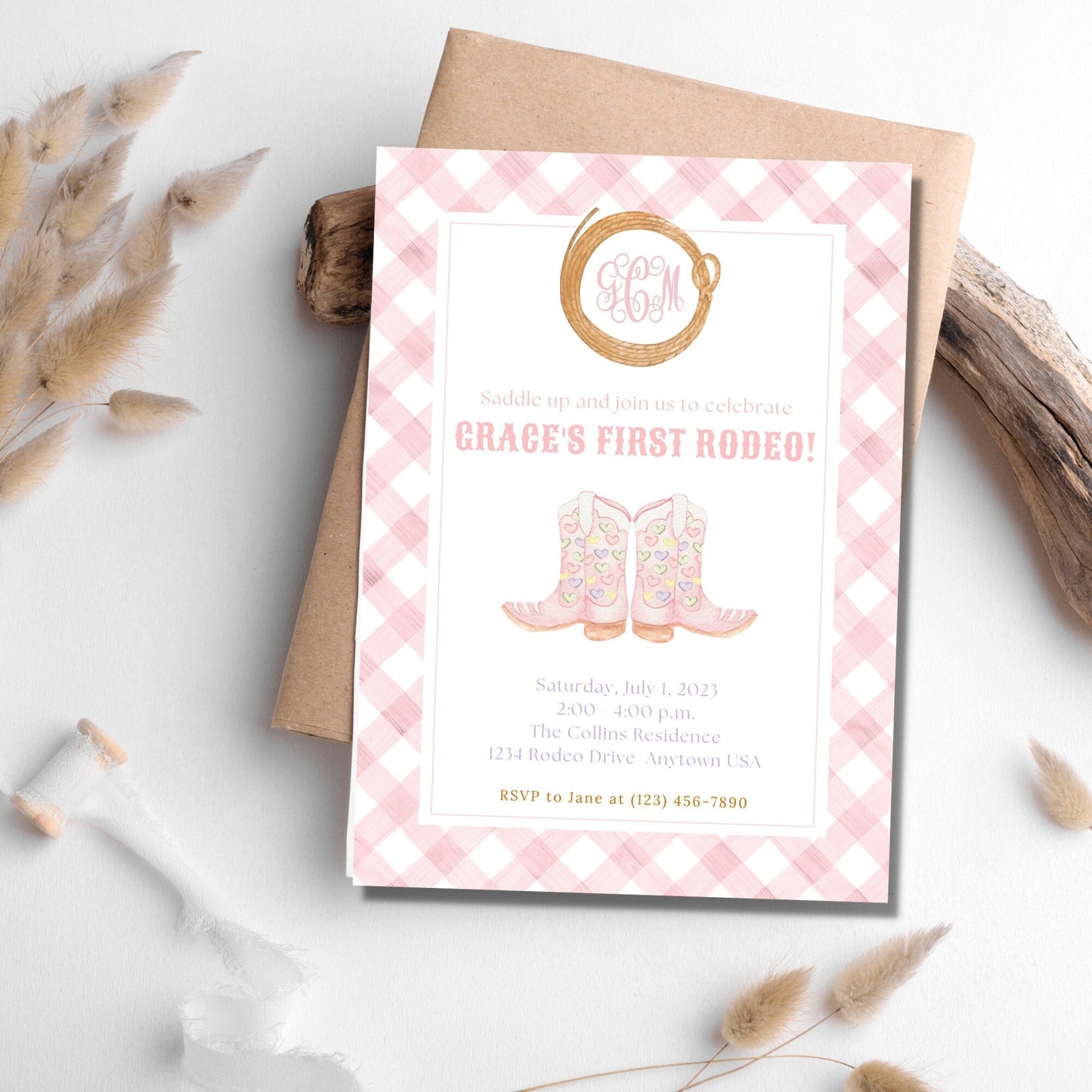 My First Rodeo Invitation - Pink