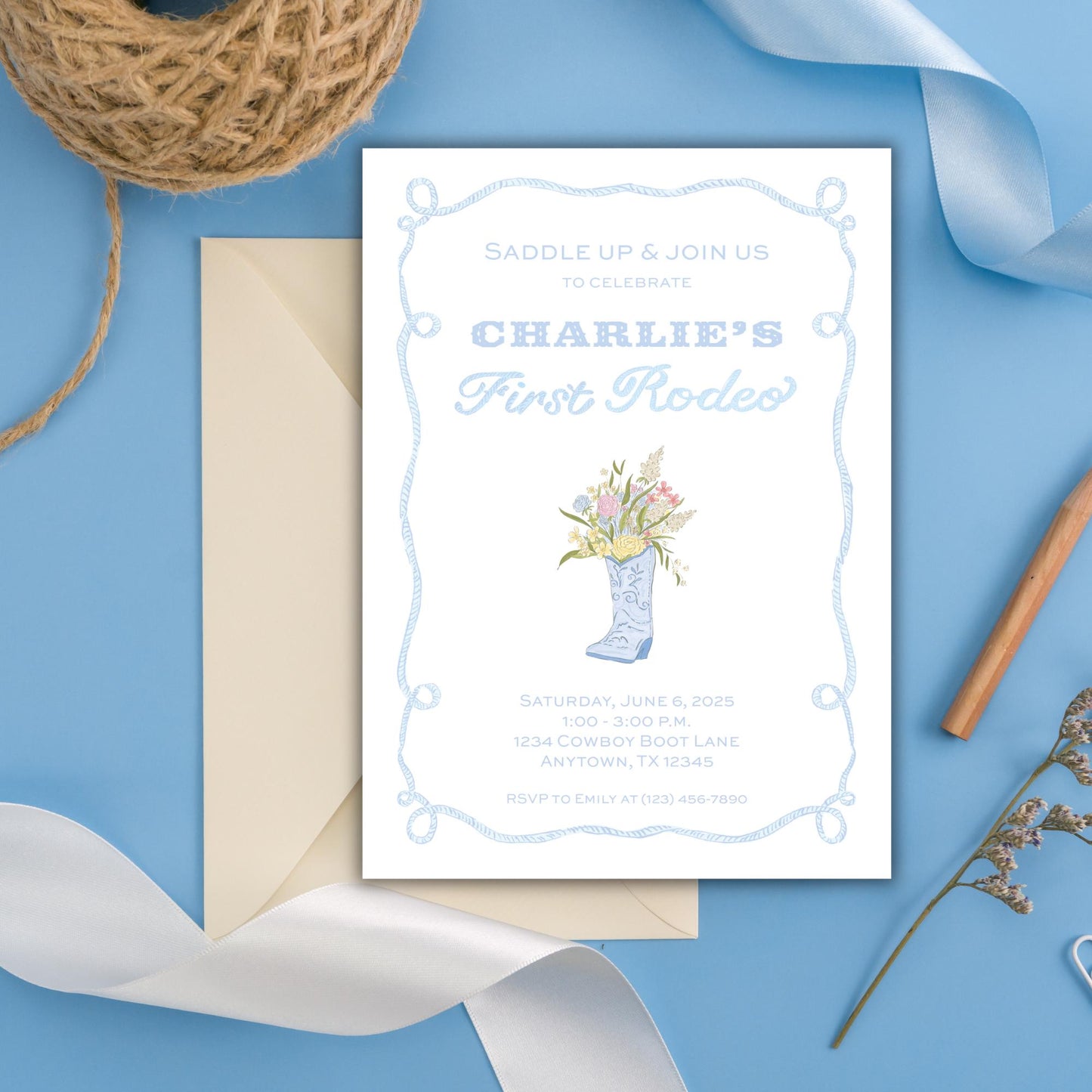 Cowboy Boots Invitation - Blue