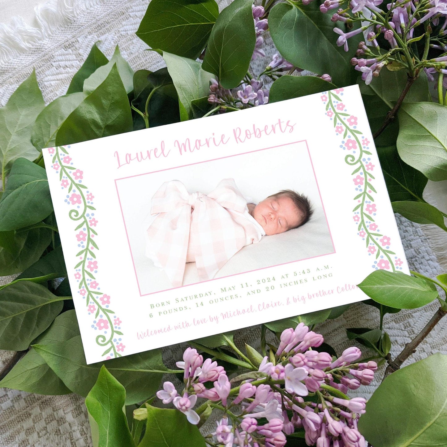 Wavy Vines Birth Announcement