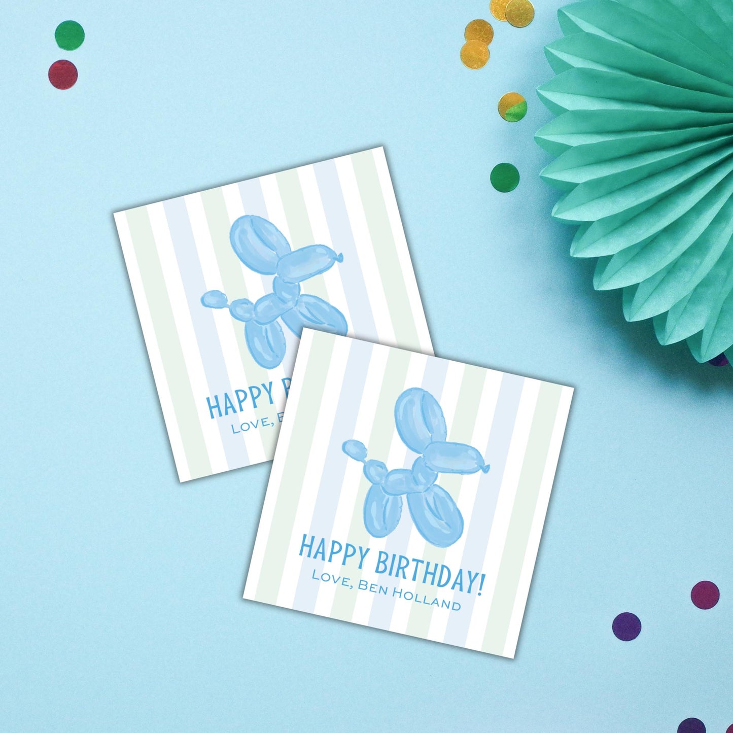 Balloon Animal Enclosure Cards - Blue/Green