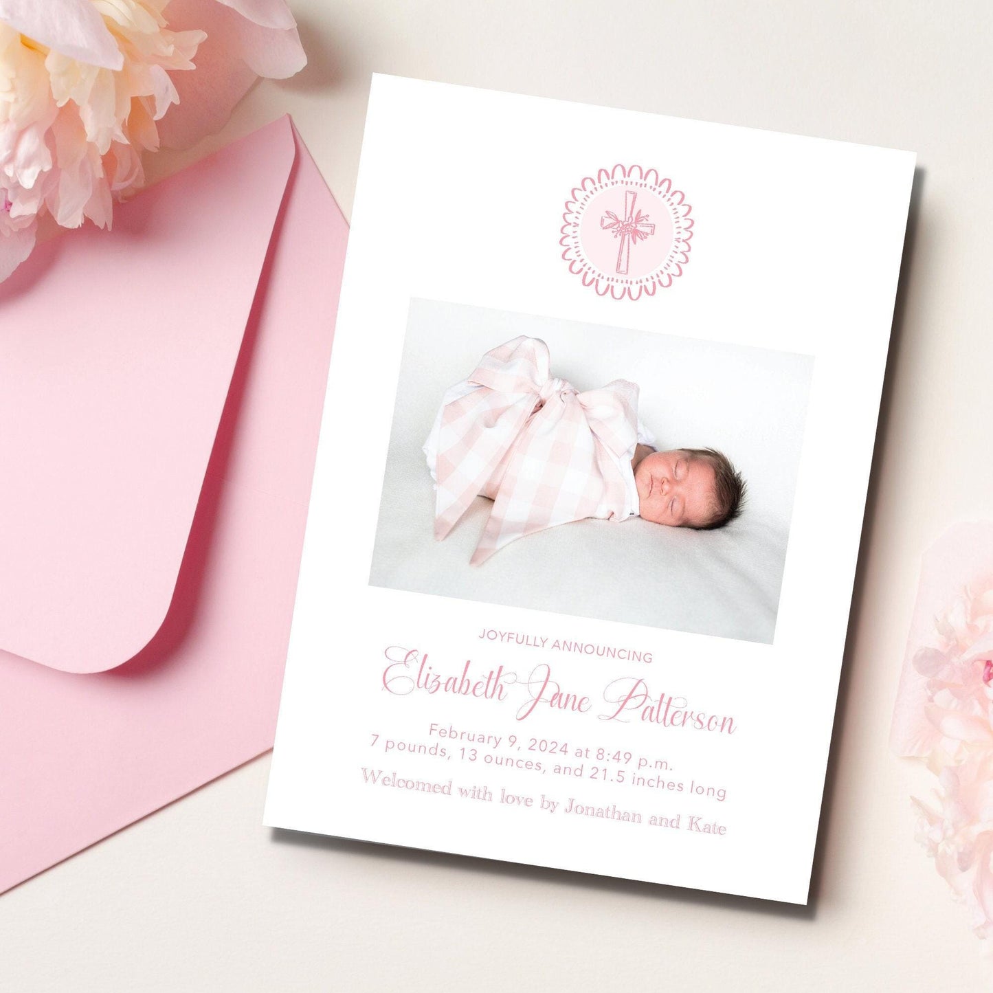 Cross Birth Announcement - Pink