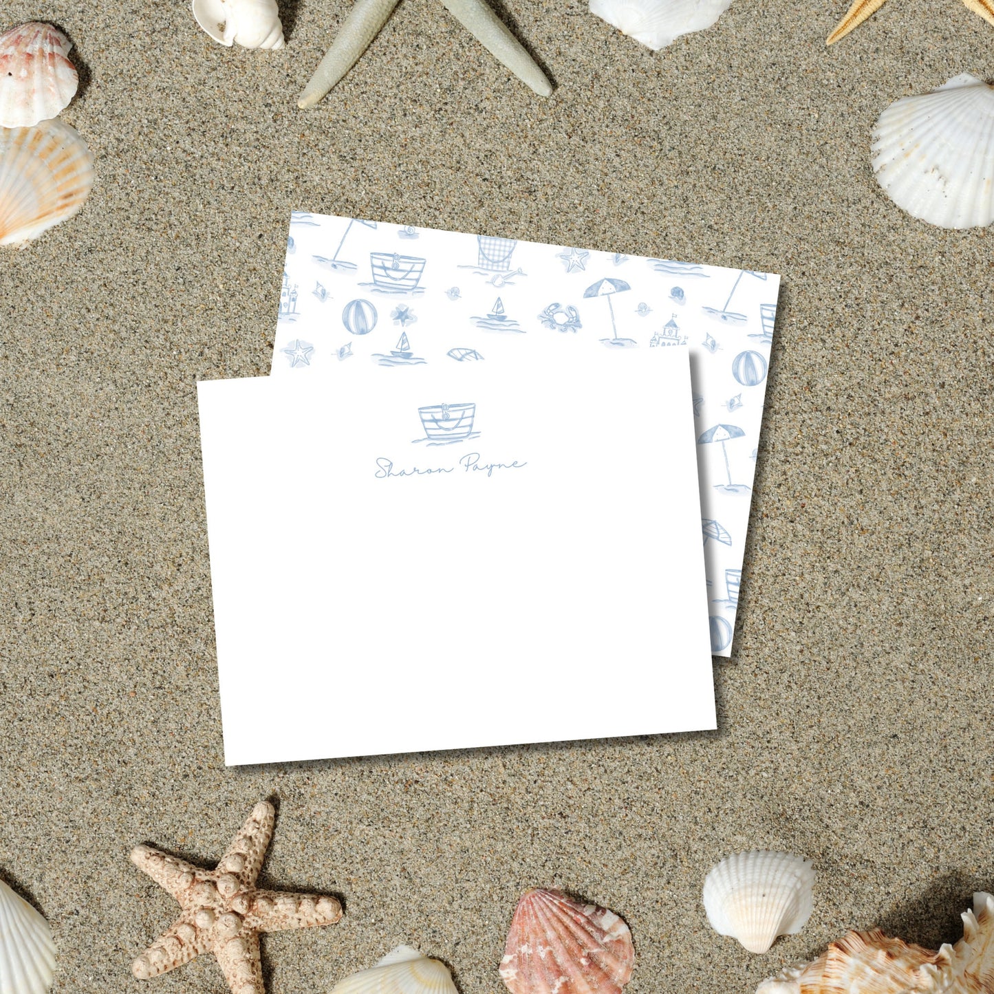Blue Beach Toile Notecards
