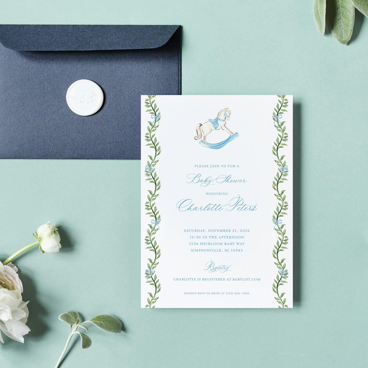 Grandmillennial Baby Shower Invitation - Blue