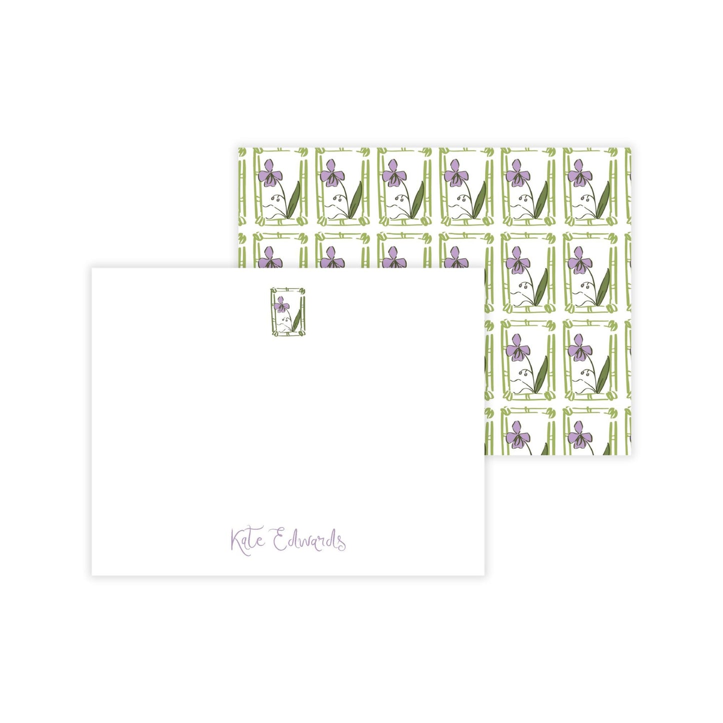 Purple Floral Block Print Notecards
