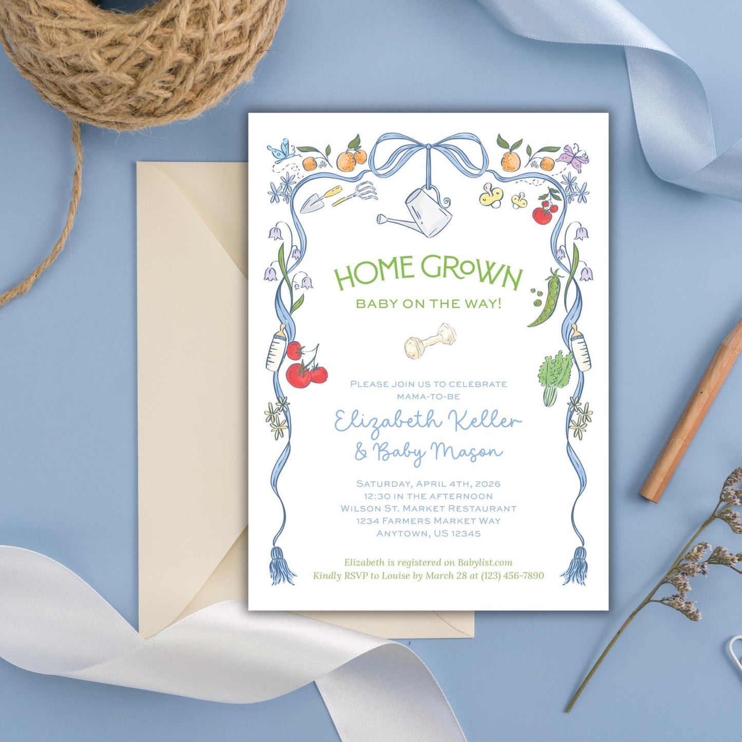 Home Grown Baby Shower Invitation - Blue
