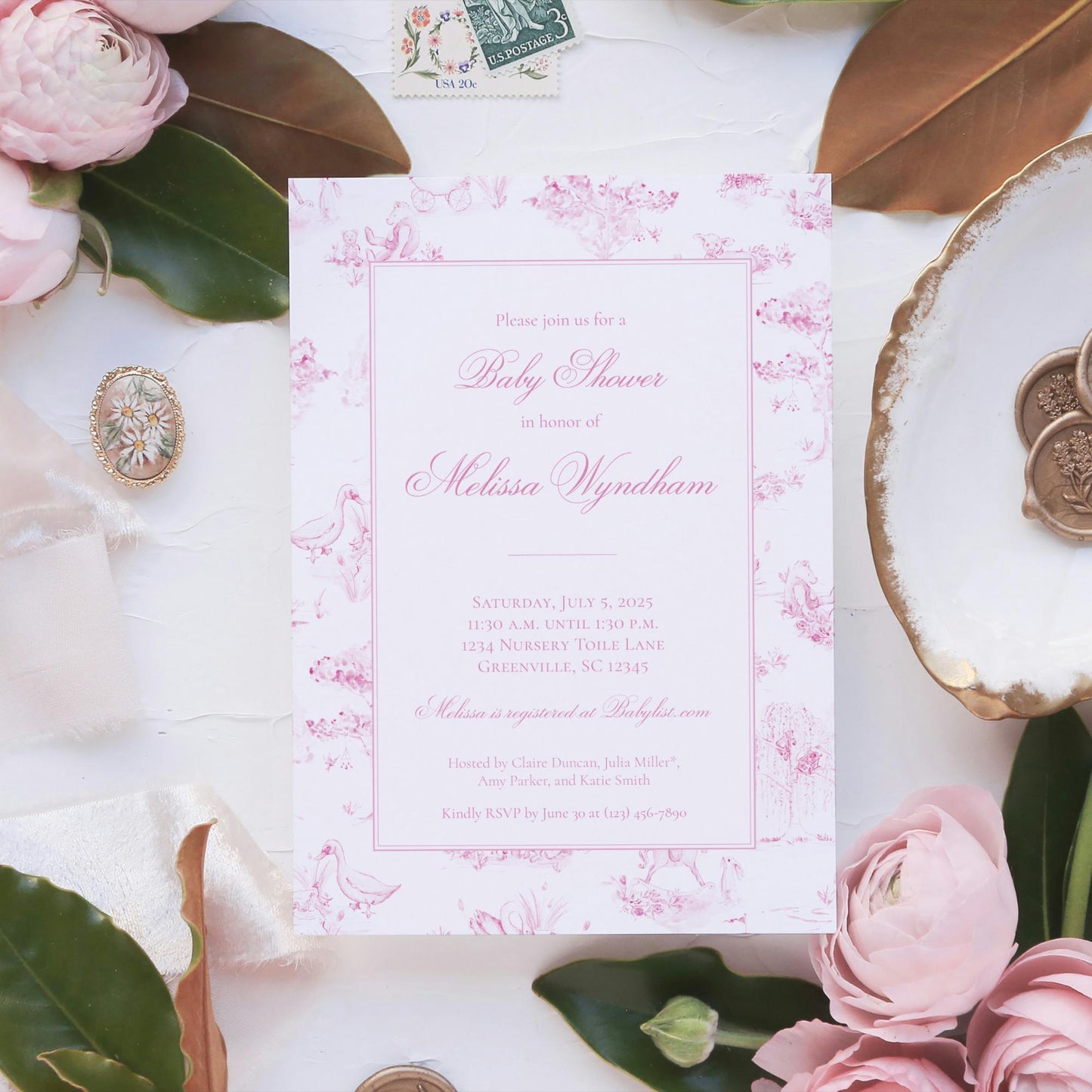 Toile Baby Shower Invitation - Pink