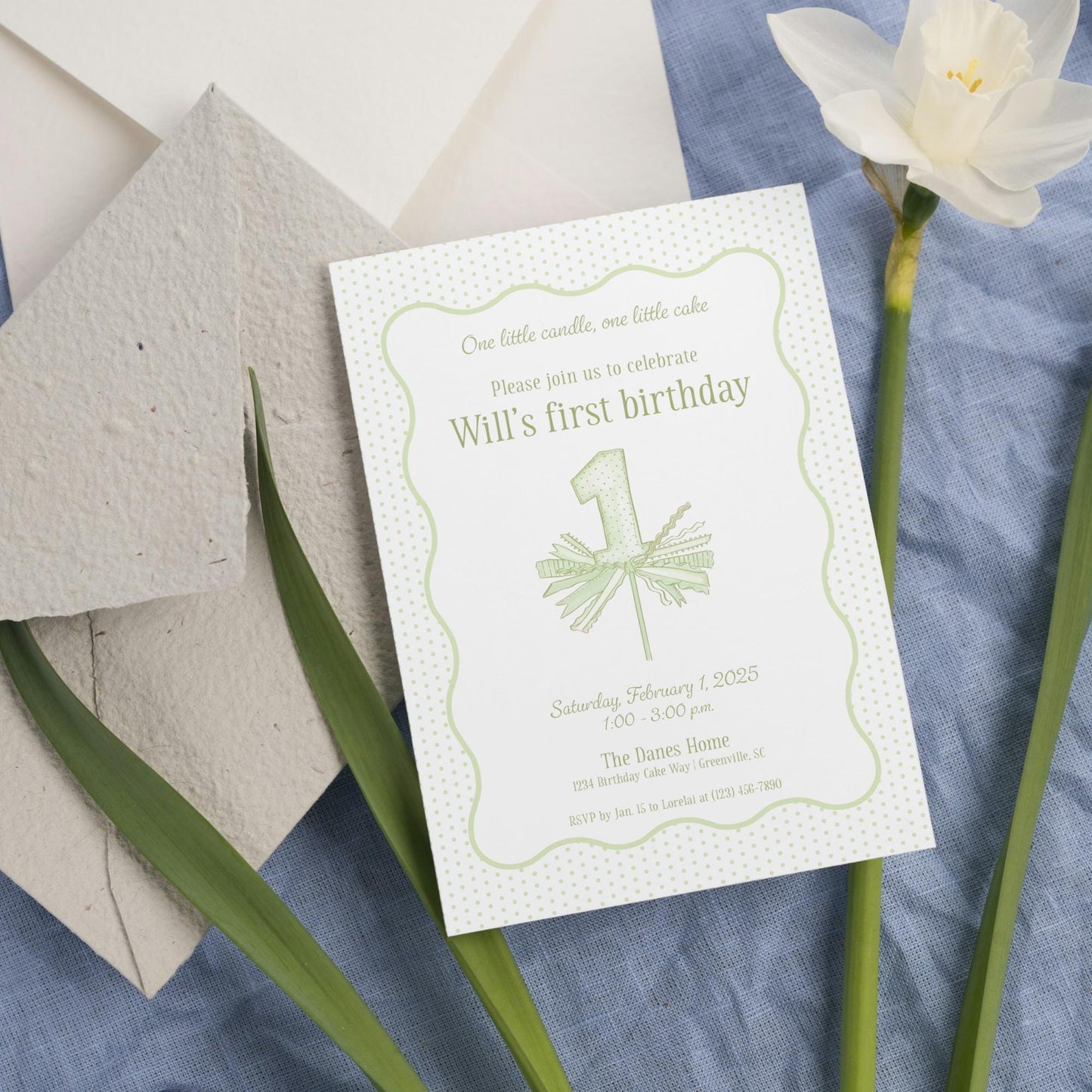 One Little Candle Invitation - Green