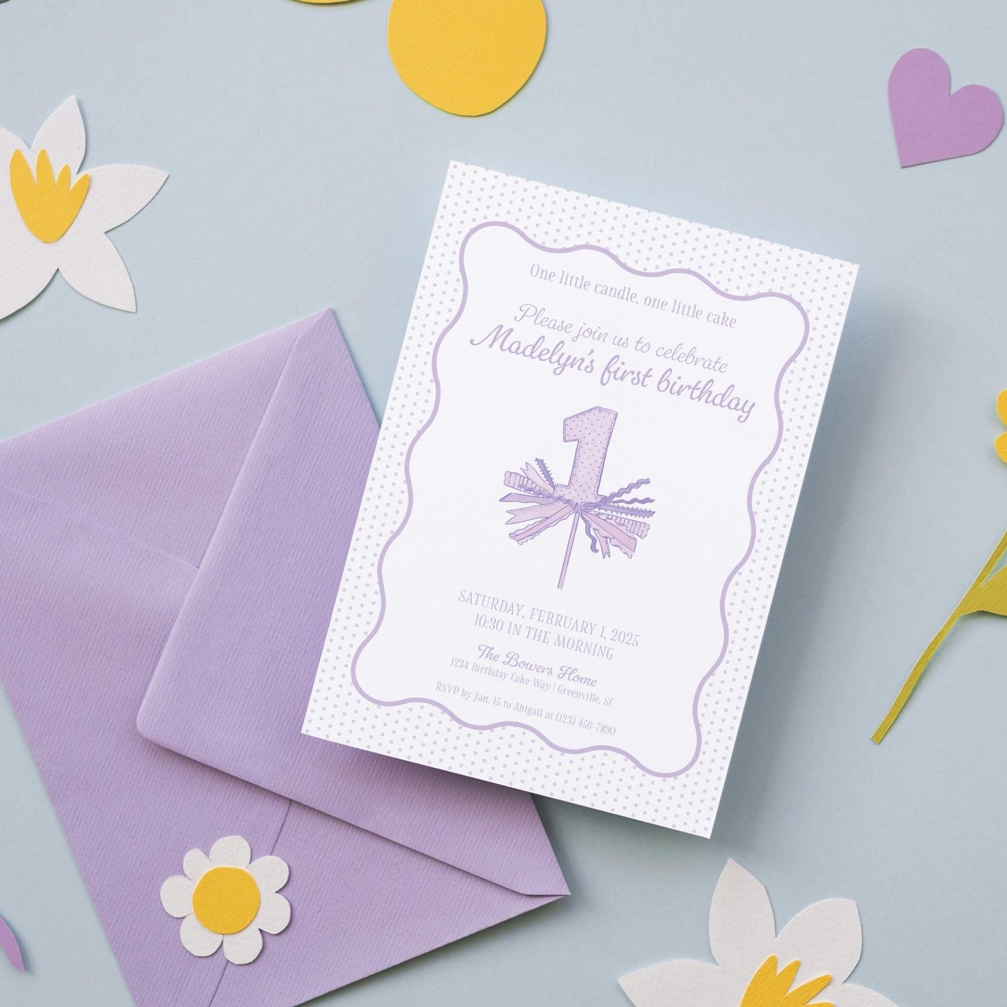 One Little Candle Invitation - Purple