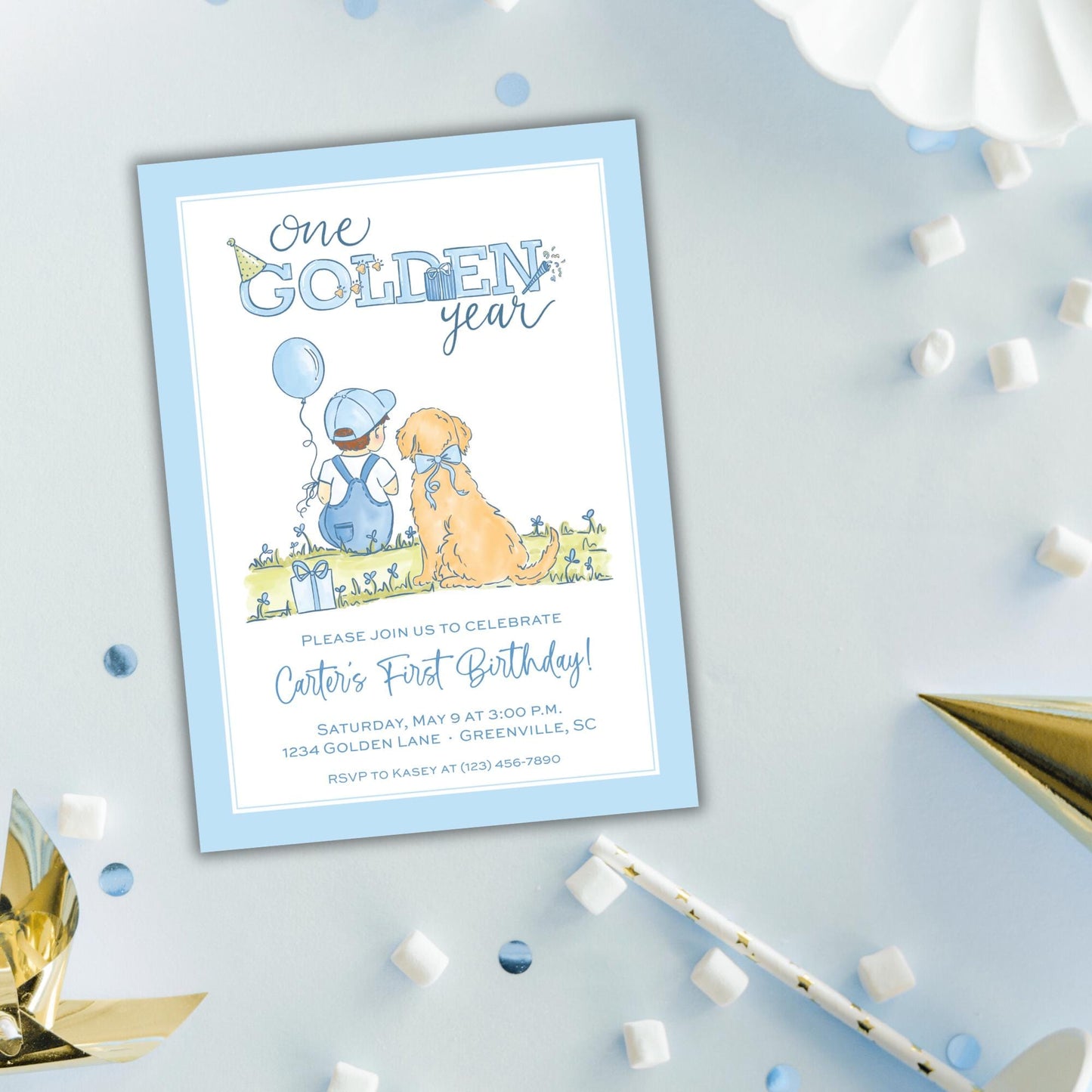One Golden Year Invitation - Blue