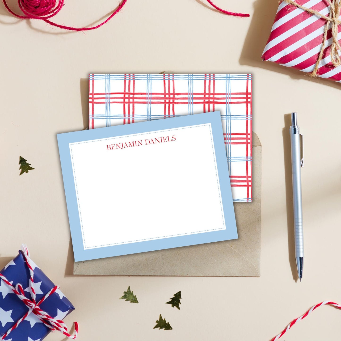 Patriotic Plaid Notecards