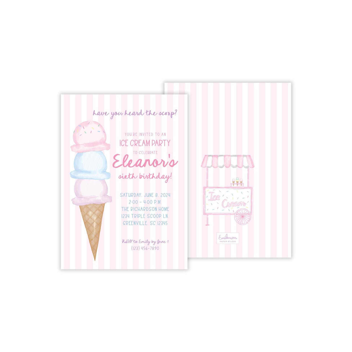 Ice Cream Invitation - Pink