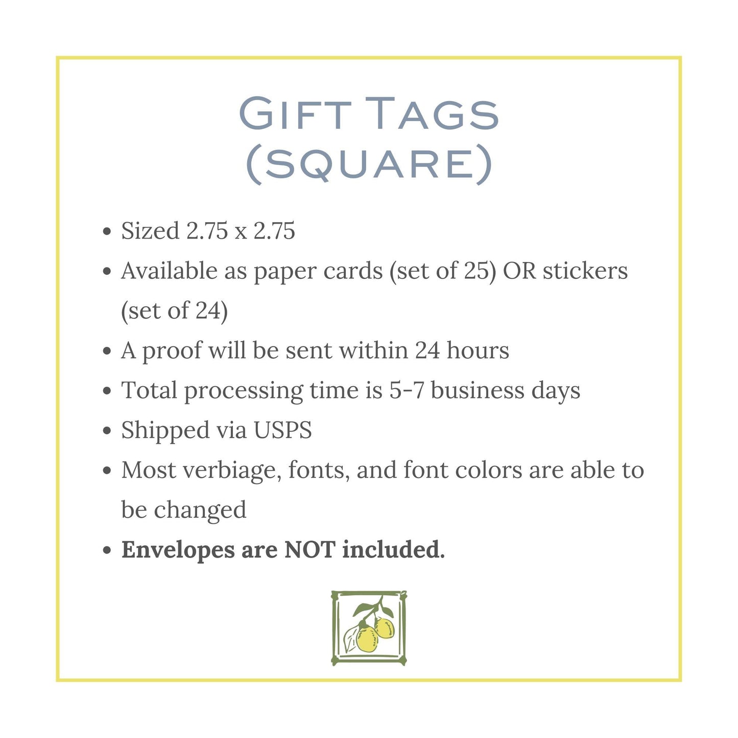 a picture of a gift tag with the words, gift tags square