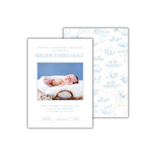 a birth announcement with a photo of a baby