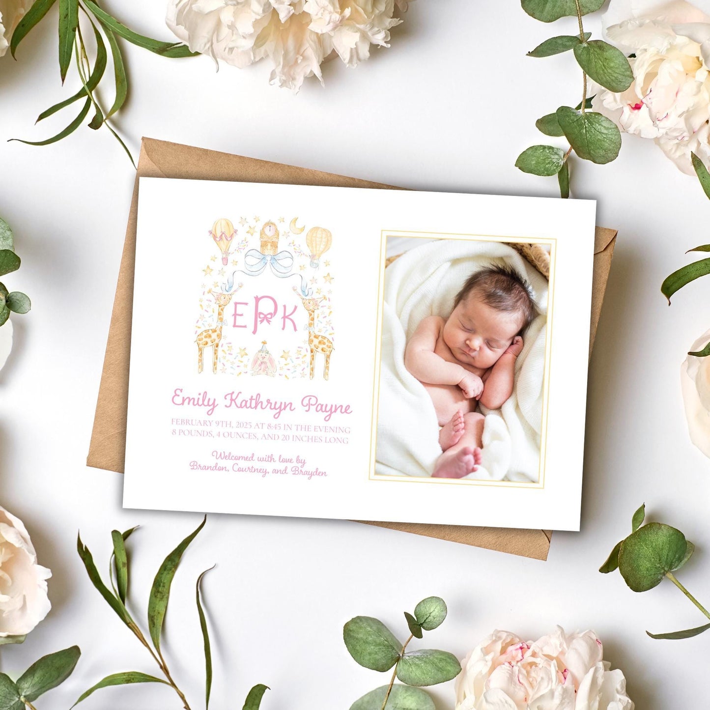 Adventure Awaits Birth Announcement - Pink