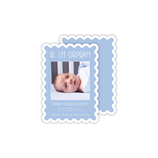 Whimsical Scallop Birth Announcement - Blue
