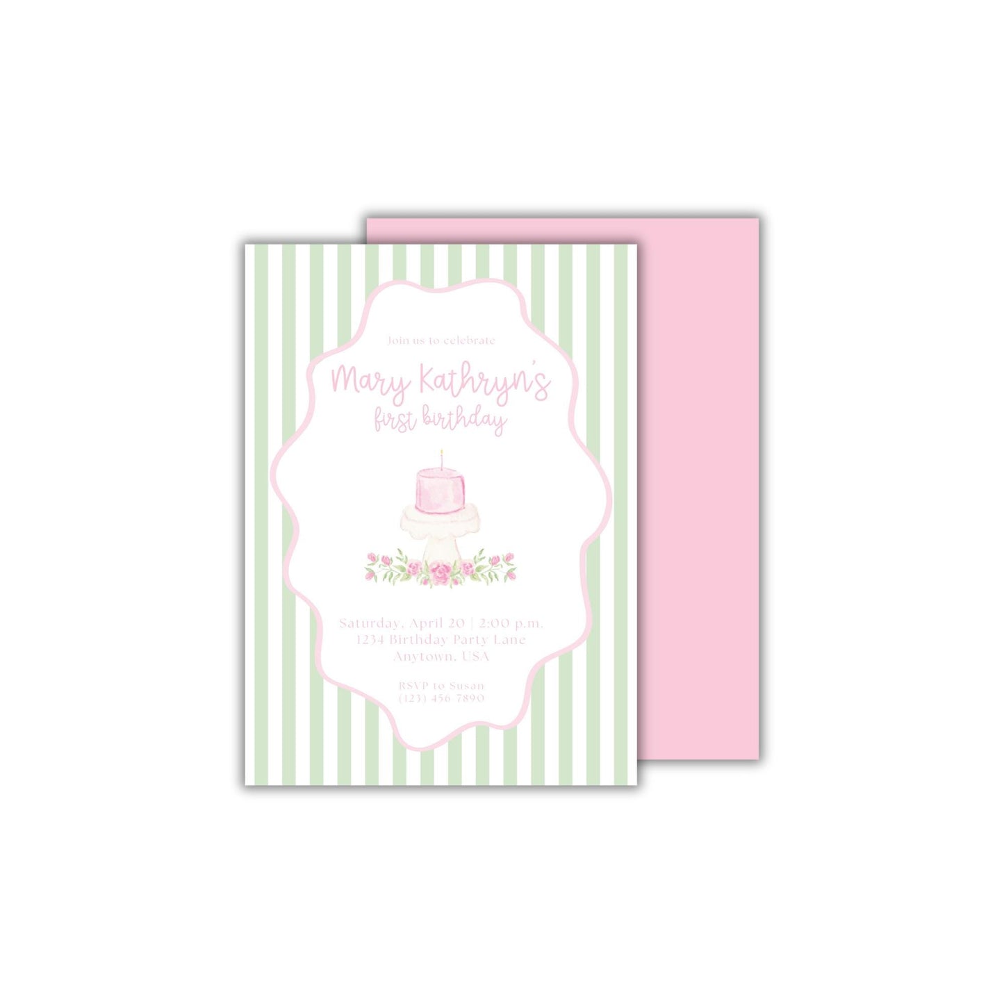 Classic First Birthday Invitation - Pink