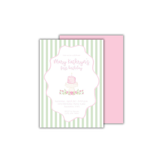 Classic First Birthday Invitation - Pink