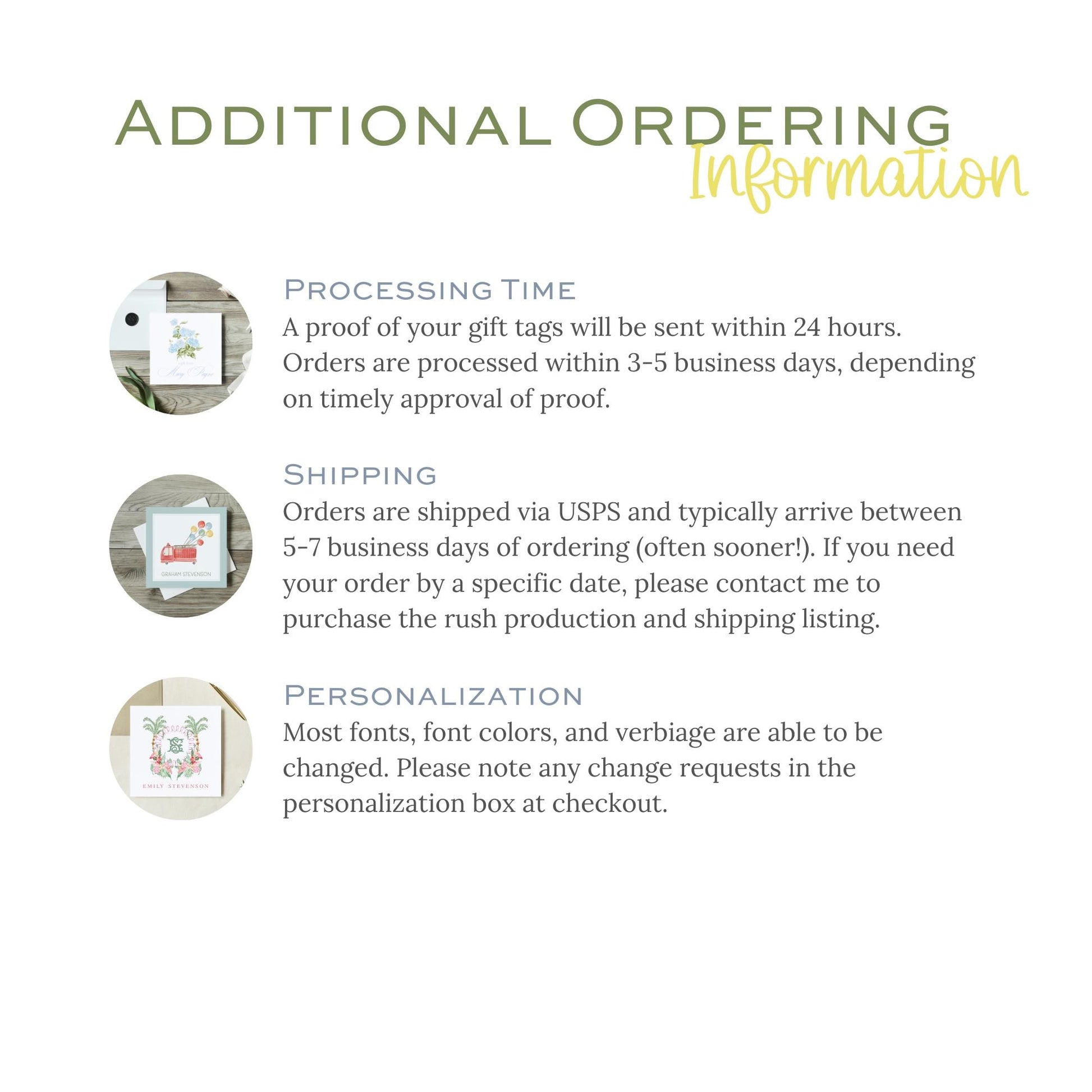 text and three images related to the topic of additional ordering information.