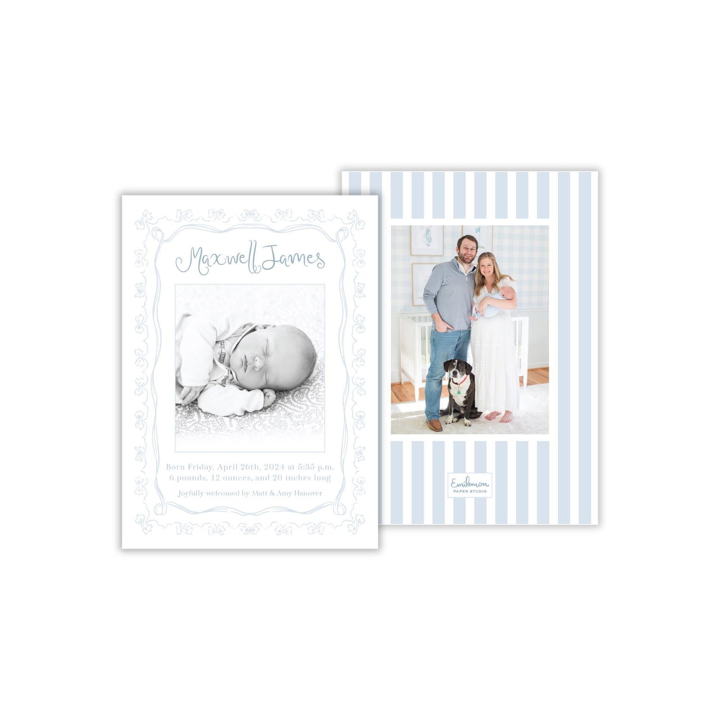 Bow Frame Birth Announcement - Blue