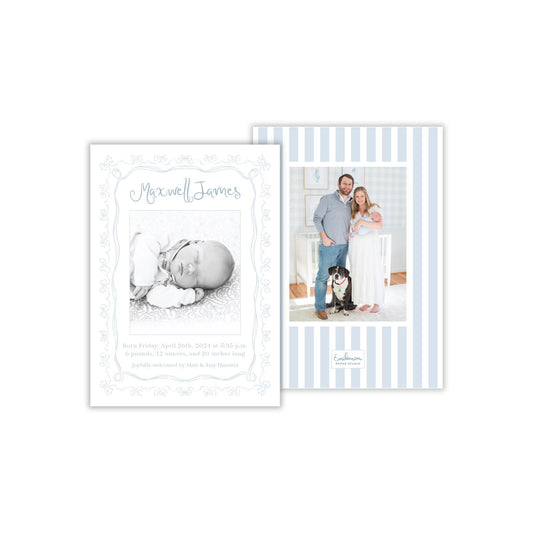 Bow Frame Birth Announcement - Blue