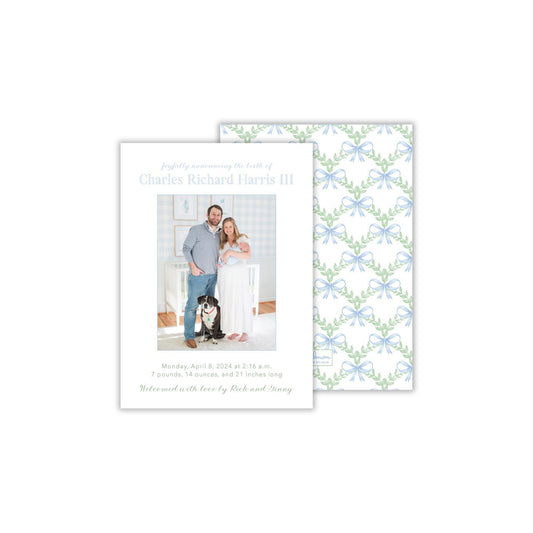Floral Trellis Birth Announcement - Blue