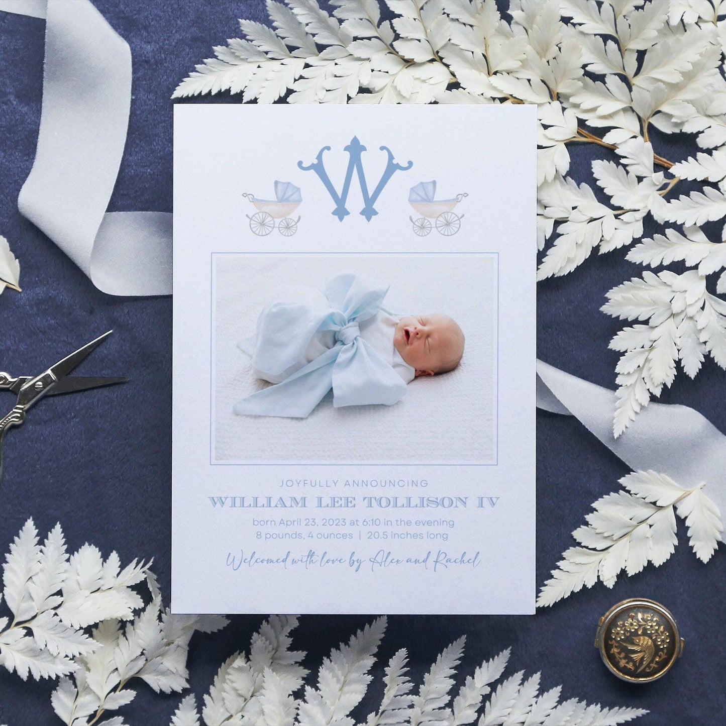 Vintage Carriage Birth Announcement - Blue