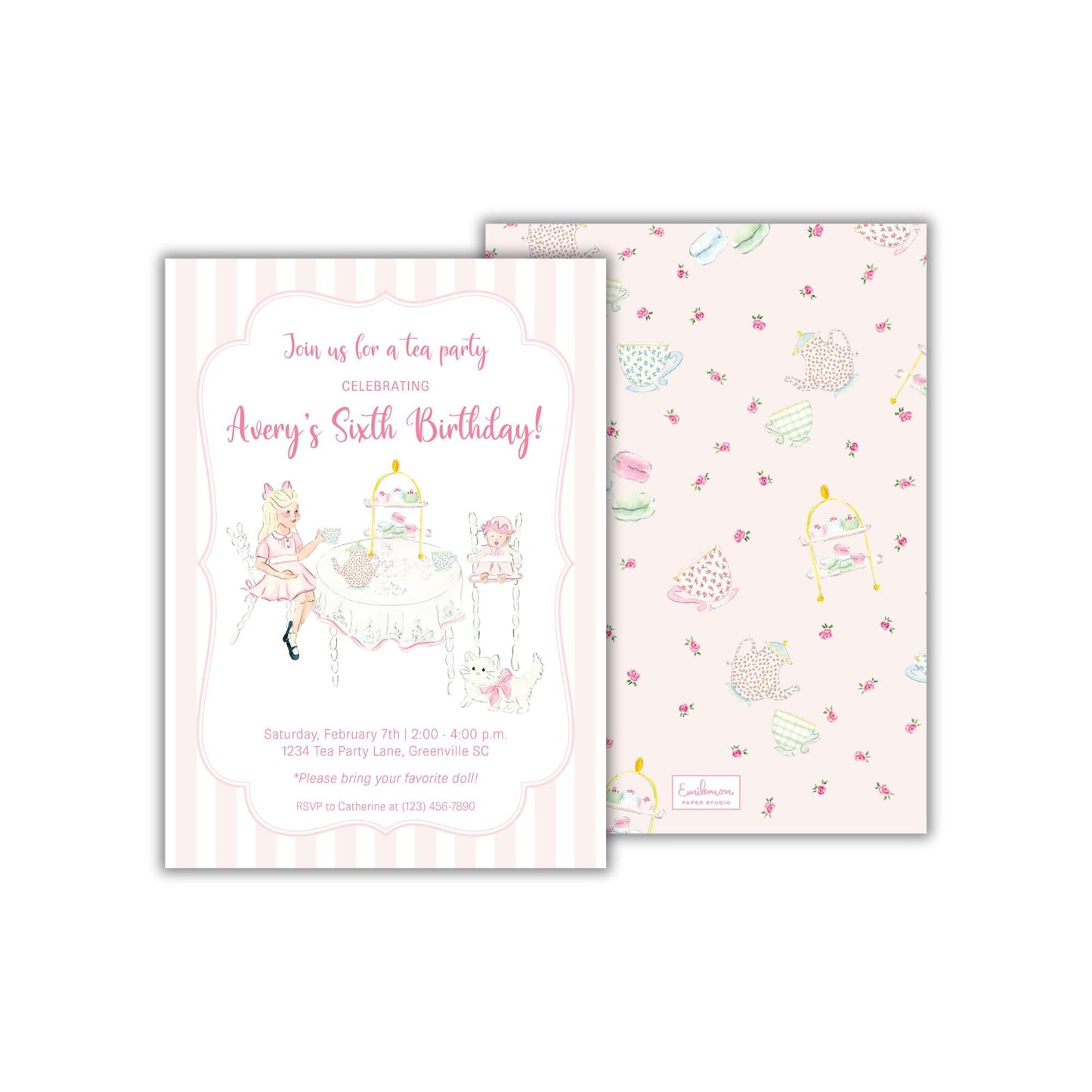 The image is a birthday invitation for a girl's sixth birthday party.