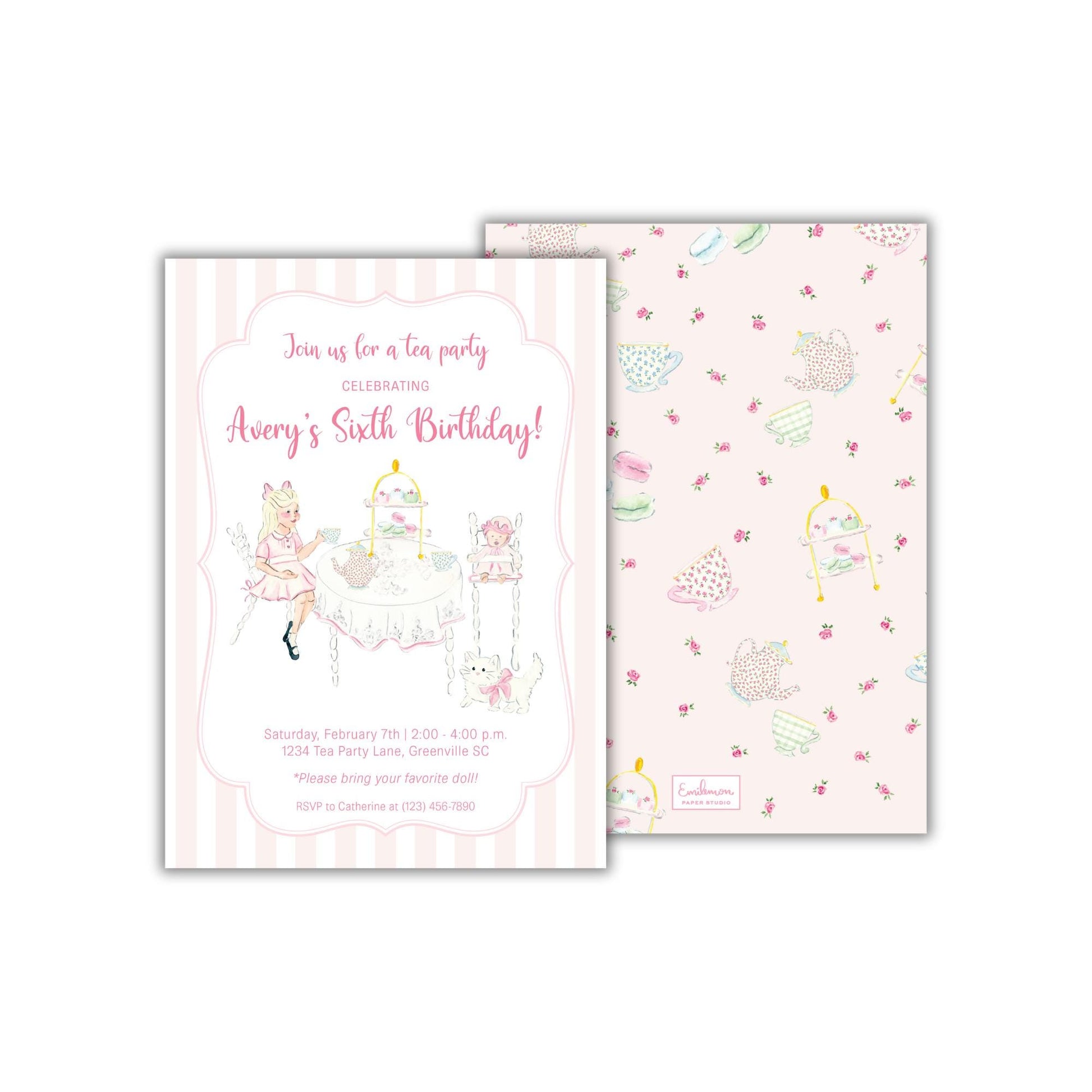 The image is a birthday invitation for a girl's sixth birthday party.