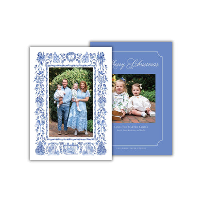 Blue Toile Christmas Card