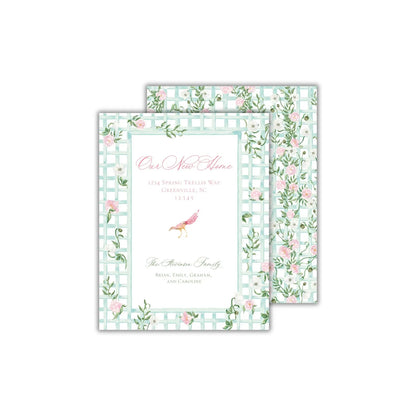 two cards with a bird and flowers on them
