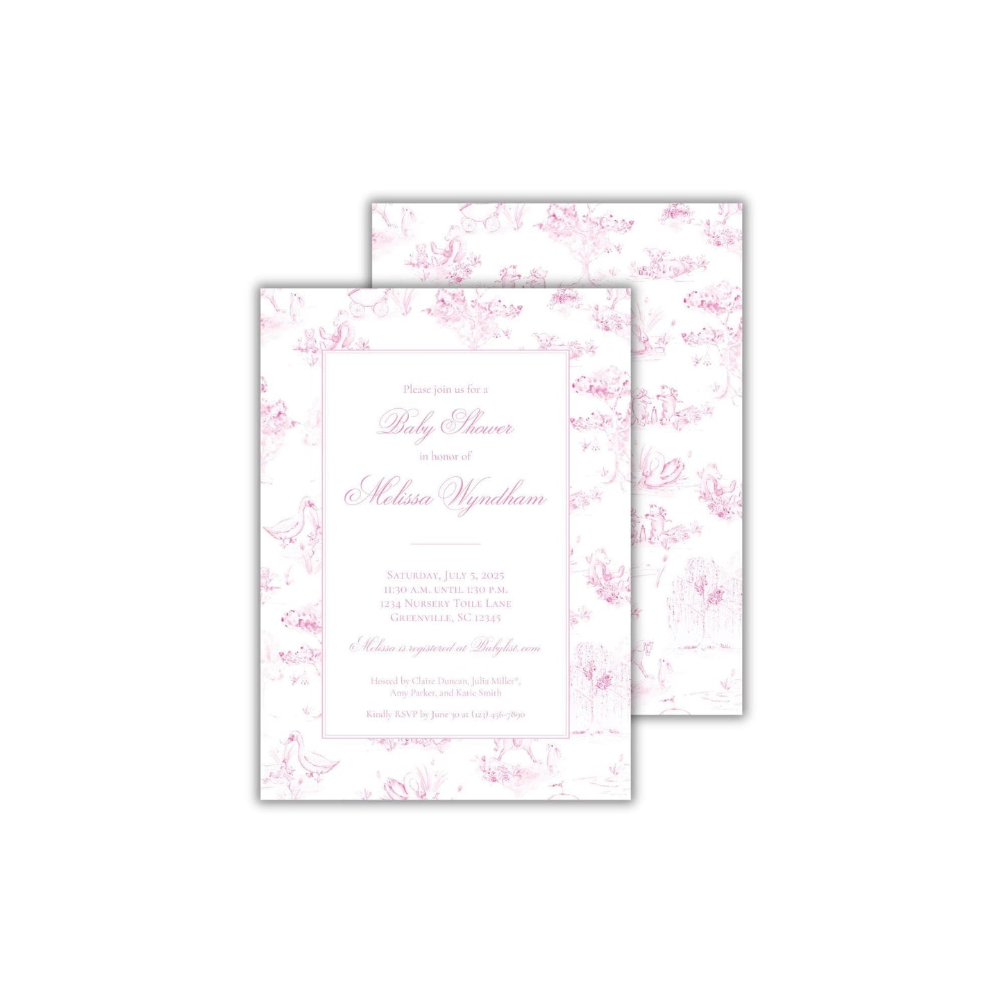 Toile Baby Shower Invitation - Pink