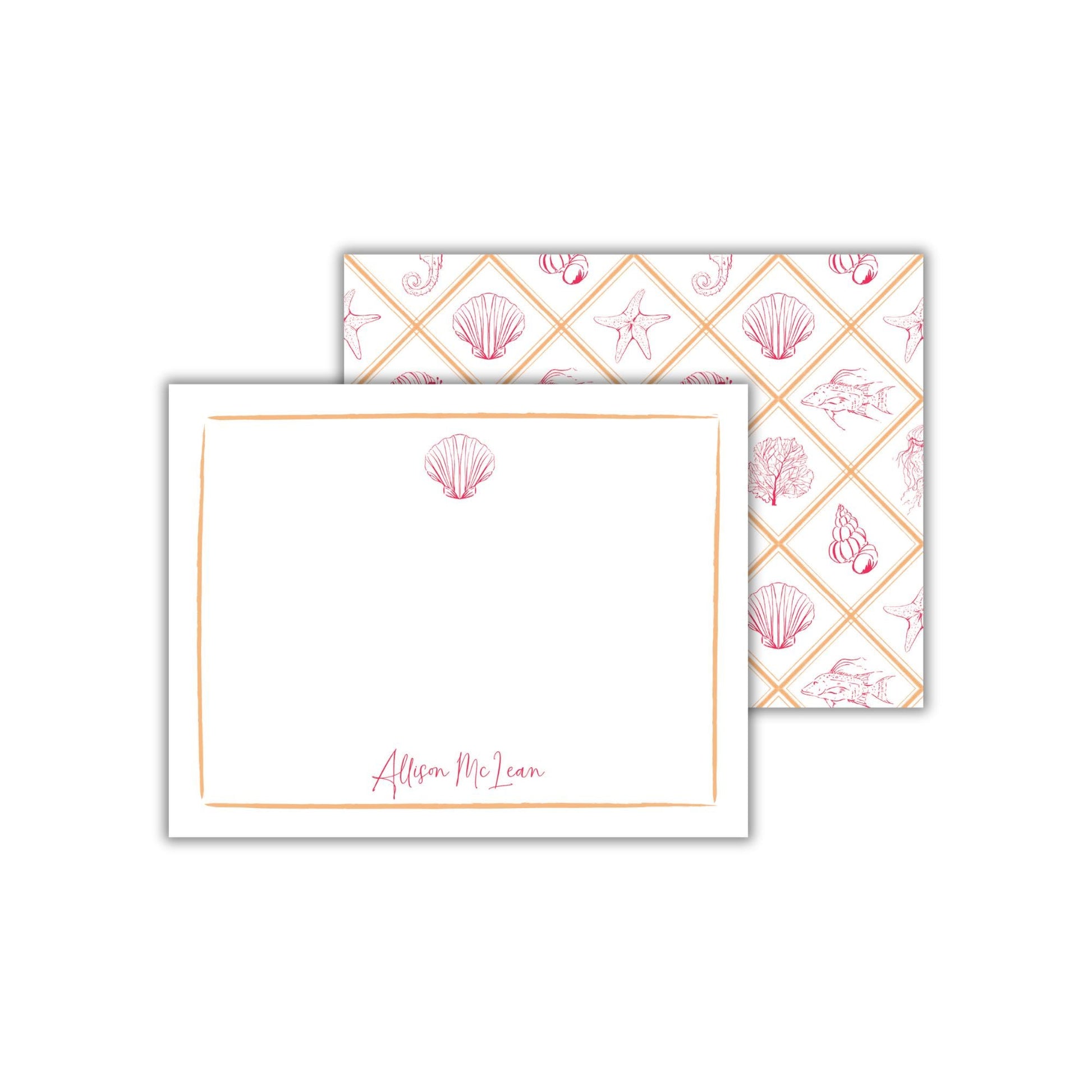 two cards with pink and orange designs on them