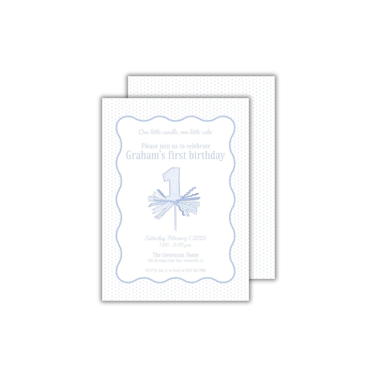One Little Candle Invitation - Blue