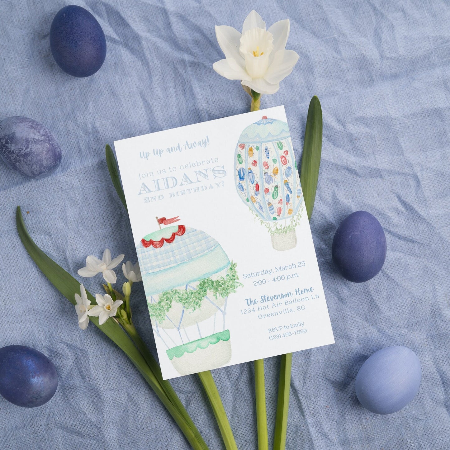 Up Up and Away Invitation - Blue