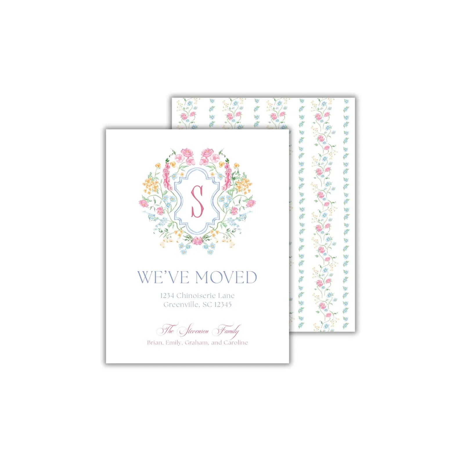 a card with a floral design and the letter s on it