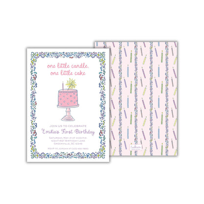The image is a birthday invitation for a girl named Emily's first birthday.