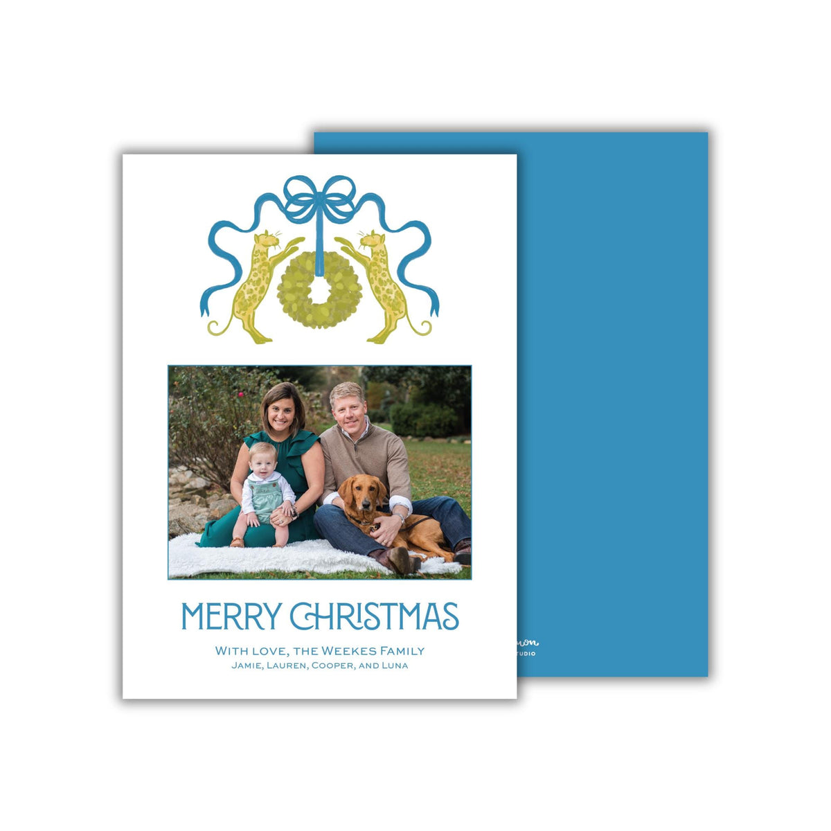 Cheetah Christmas Card - Teal/Chartreuse