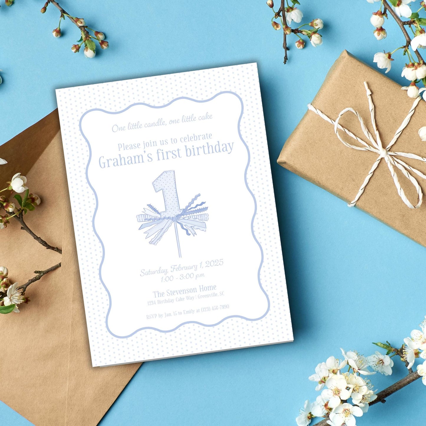 One Little Candle Invitation - Blue