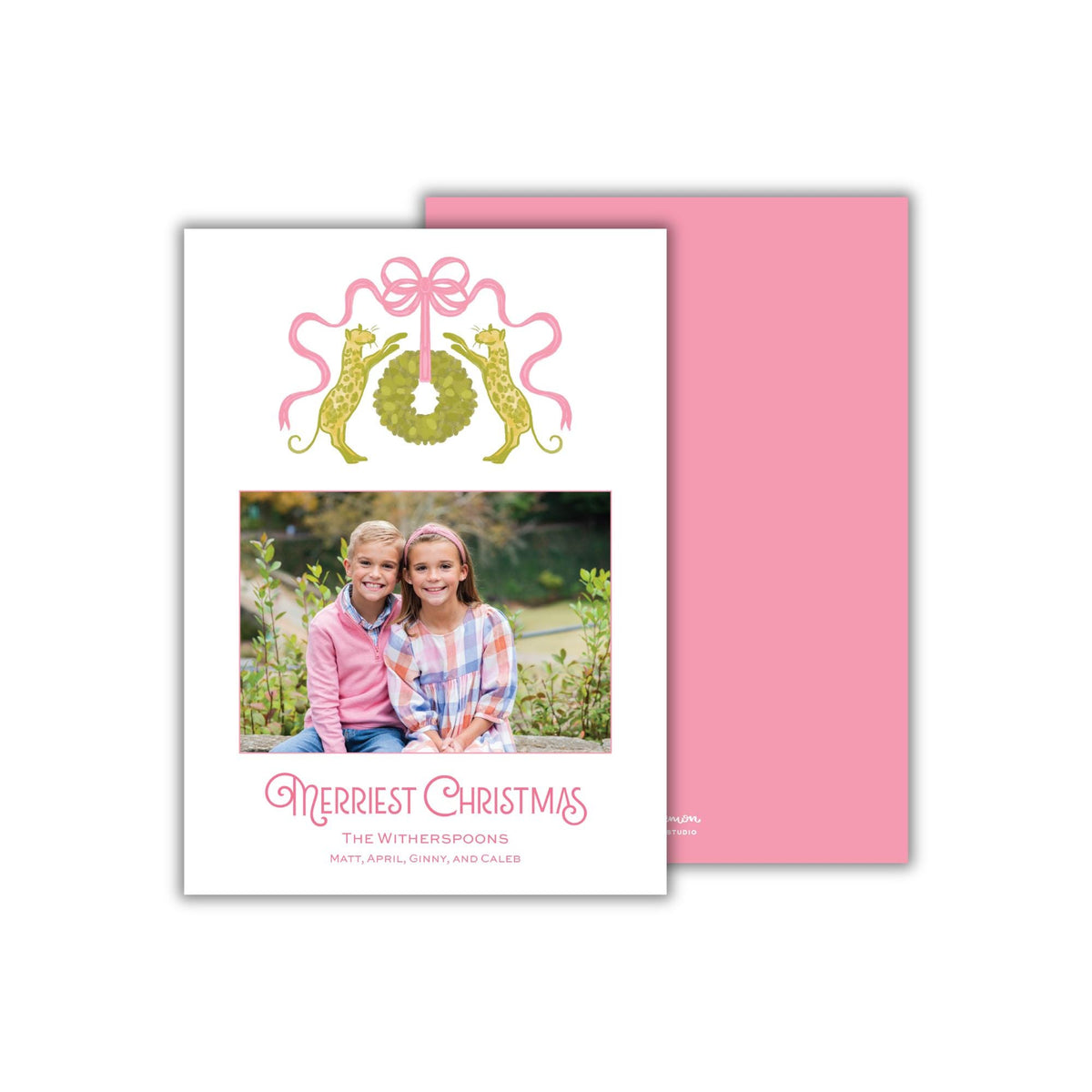 Cheetah Christmas Card - Pink/Chartreuse