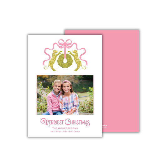 Cheetah Christmas Card - Pink/Chartreuse