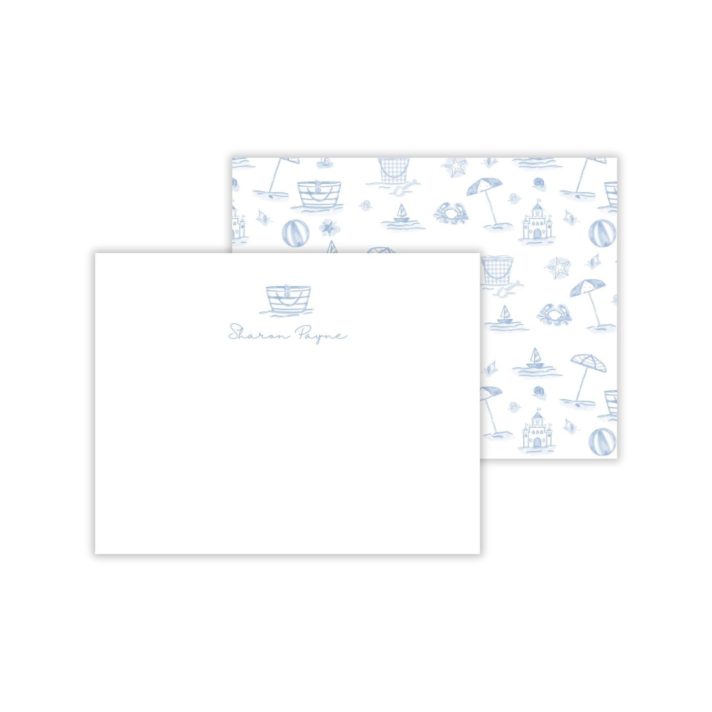 Blue Beach Toile Notecards
