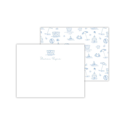 Blue Beach Toile Notecards