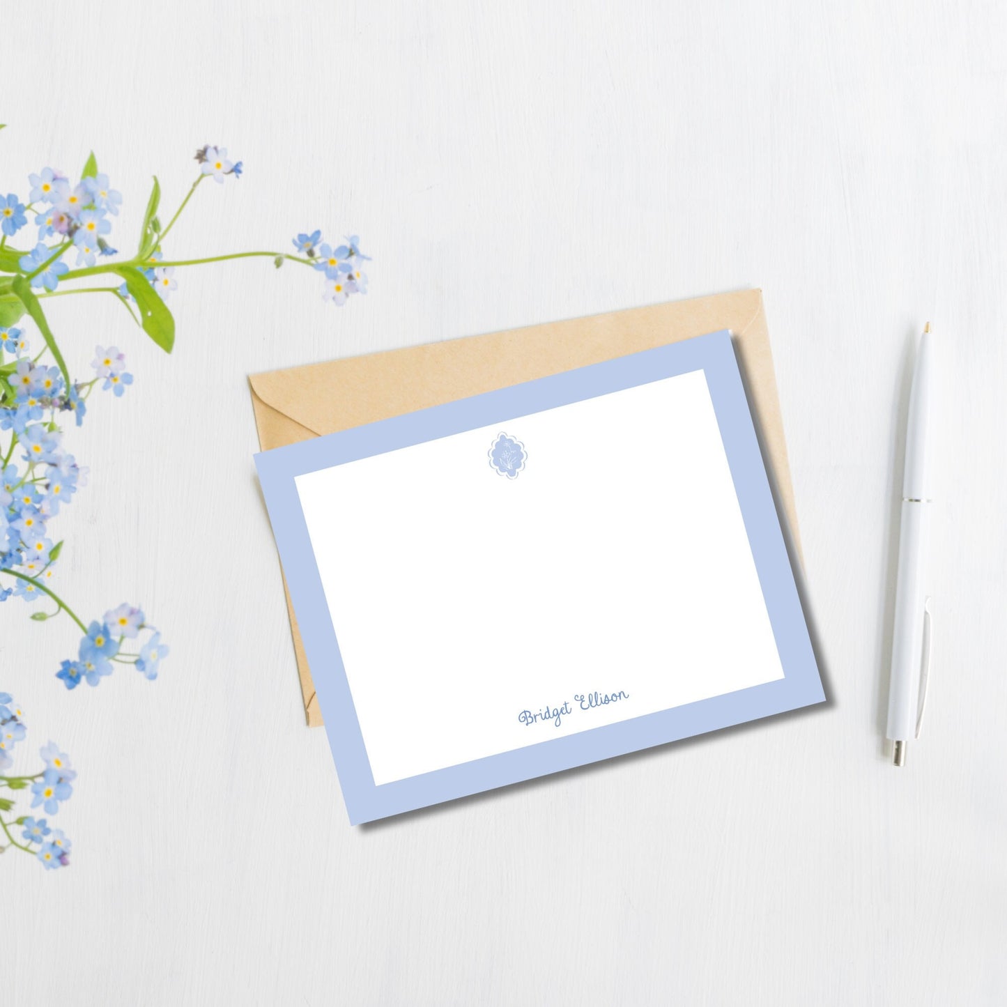Blue Floral Block Print Notecards