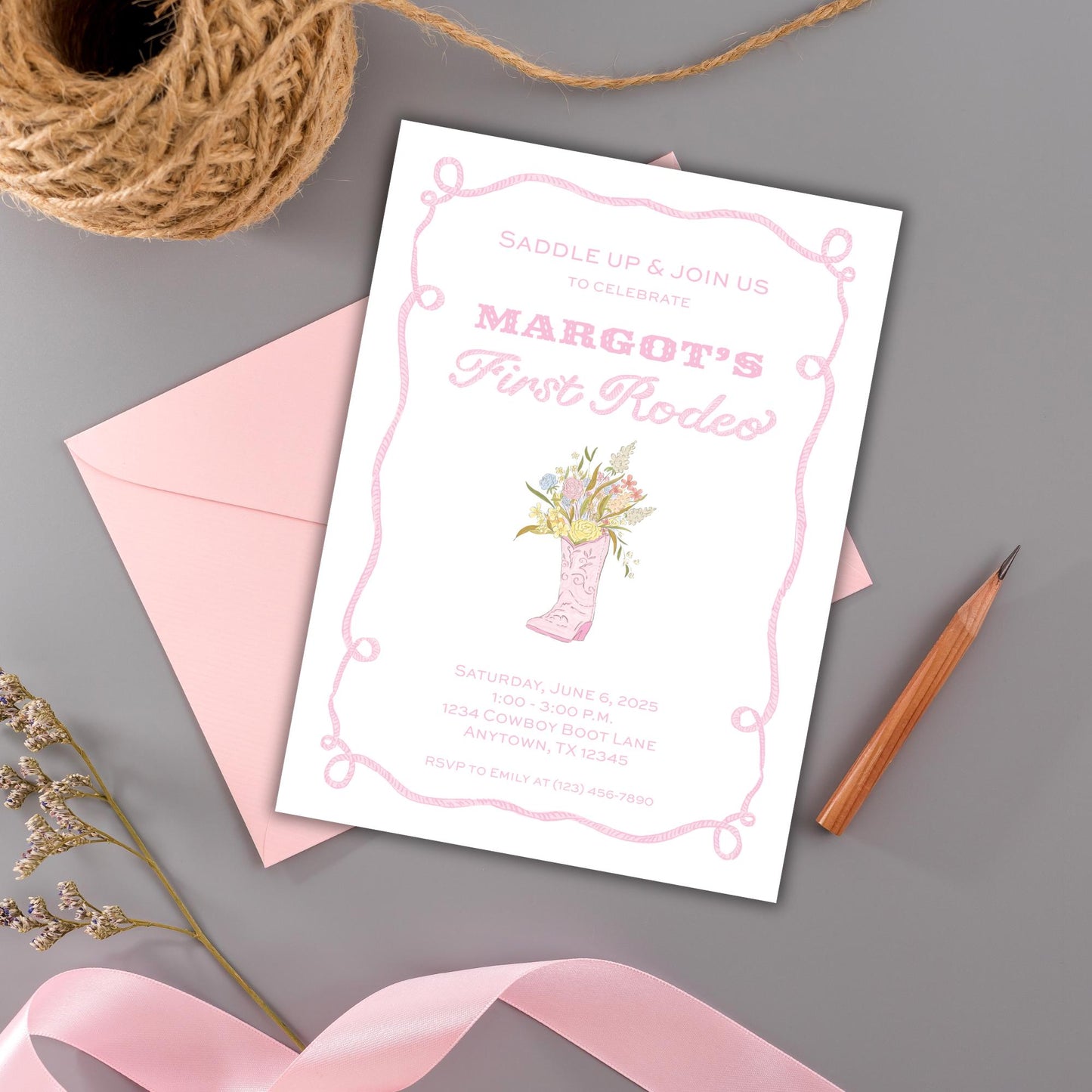Cowboy Boots Invitation - Pink