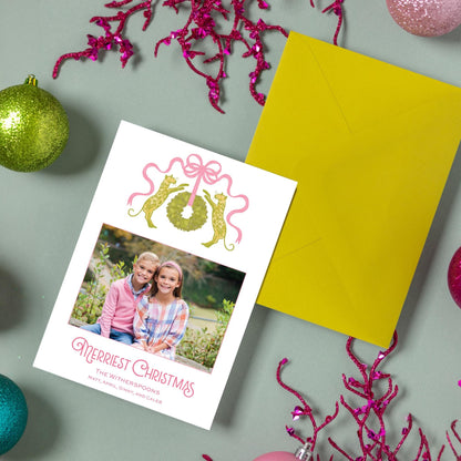Cheetah Christmas Card - Pink/Chartreuse