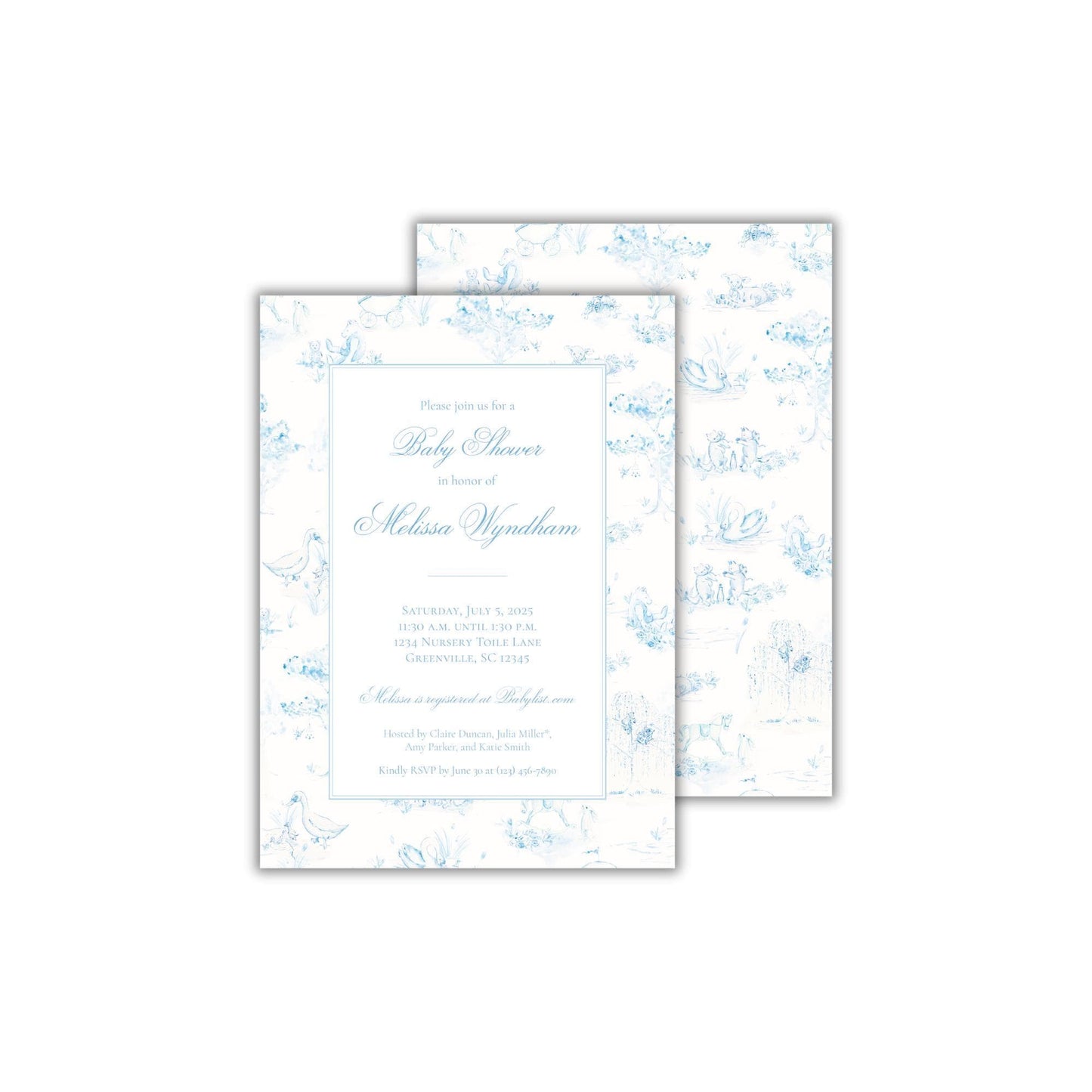 Toile Baby Shower Invitation - Blue