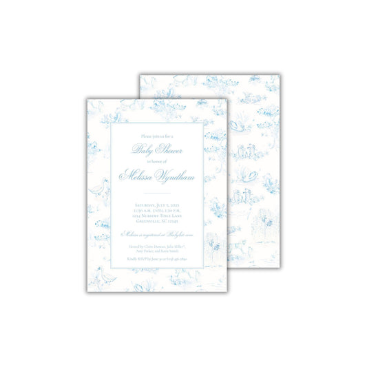 Toile Baby Shower Invitation - Blue