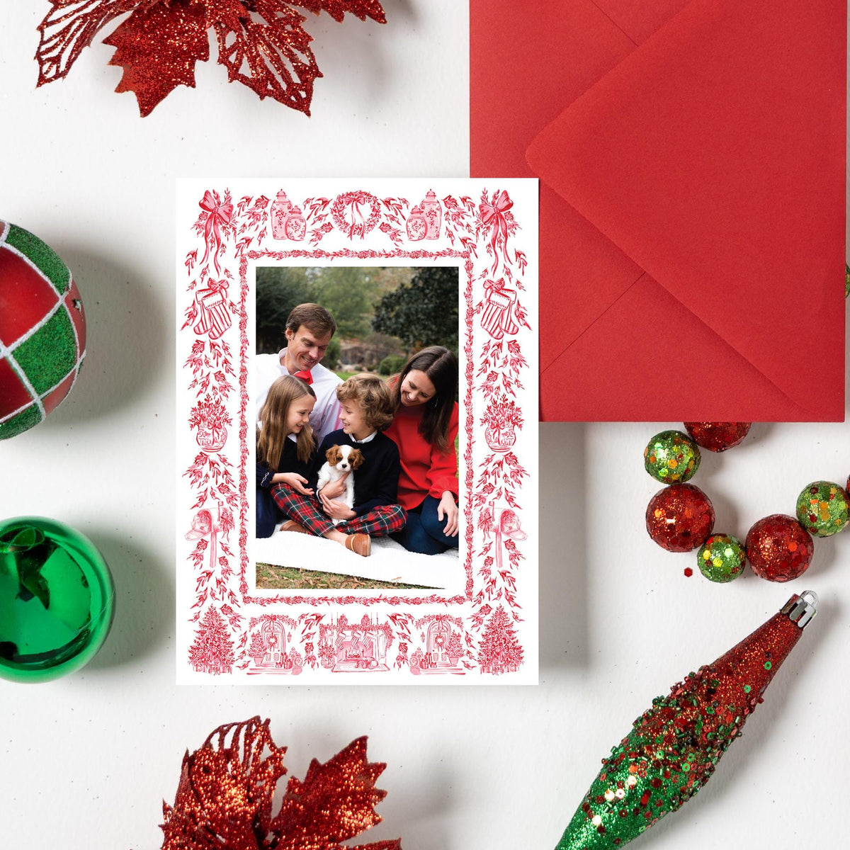 Red Toile Christmas Card