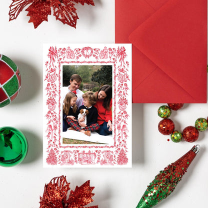 Red Toile Christmas Card