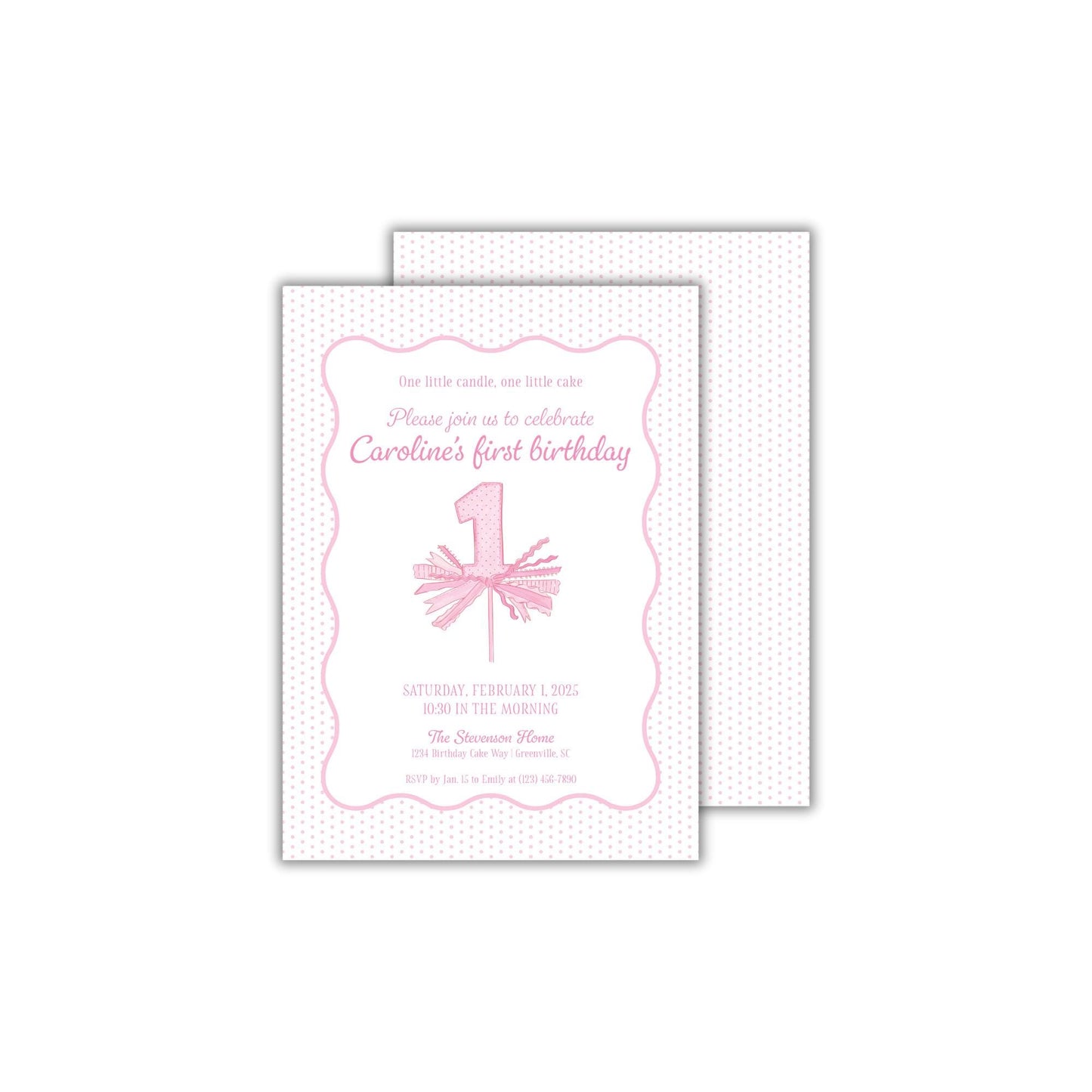 One Little Candle Invitation - Pink